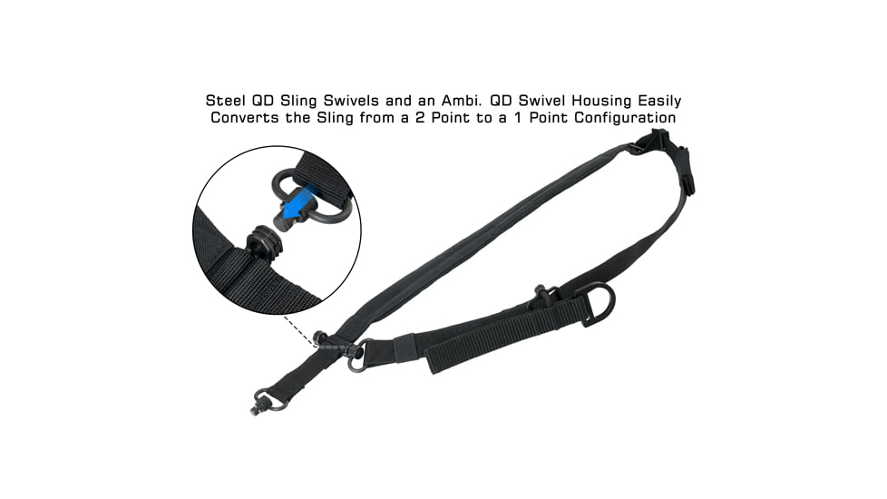 Leapers UTG BOLLA 2 to 1 Point QD Conversion Sling, 42-58in, Black, PVC-GB508B