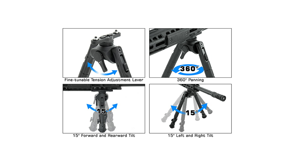 Leapers UTG Recon 360 TL Bipod, 5.5in-7.0in Center Height, M-LOK, Black, TL-BPM02