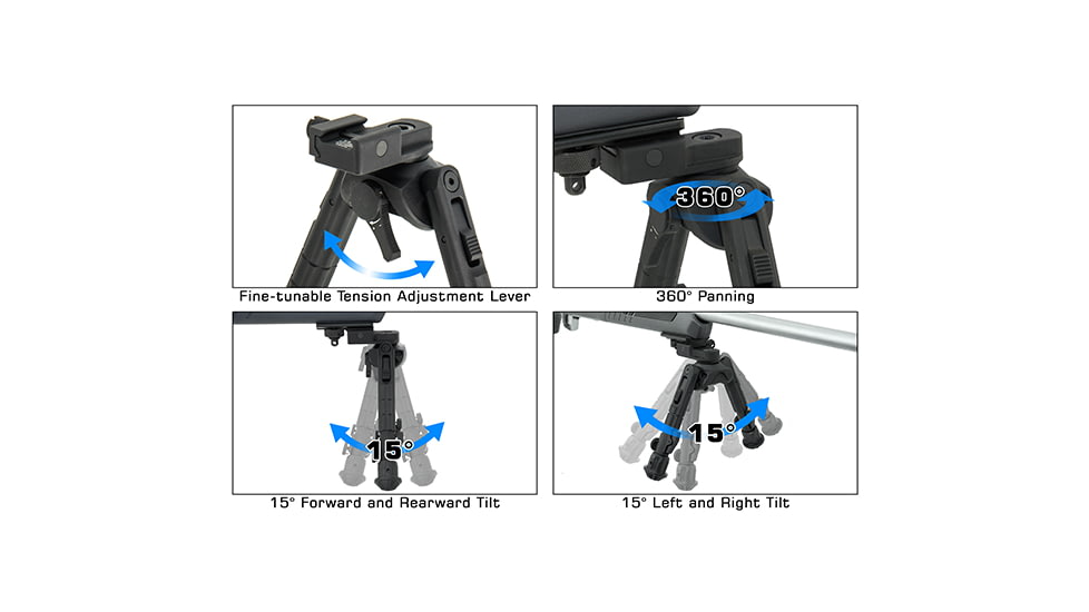 Leapers UTG Recon 360 TL Bipod, 5.5in-7.0in Center Height, Picatinny, Black, TL-BP02-A