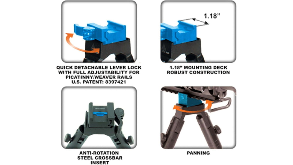 Leapers UTG Shooters QD Bipod, 8.7in-10.6in Center Height, Black, TL-BP69SQ