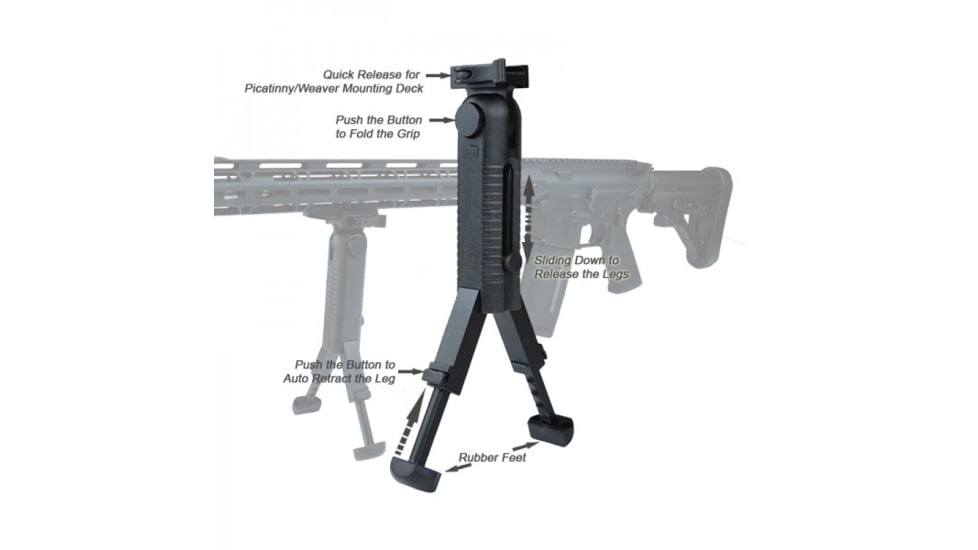 Lion Gears Bipod QR 5-position Folding Grip Bipod, Black, LG-SG-F150BP