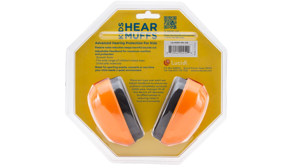 Lucid Audio HearMuffs Kids Hearing Protection, Orange, LA-KIDS-PM-OR