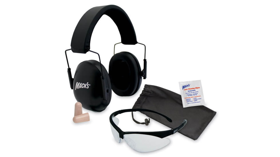 Macks Double Up Safety Kit, Black Earmuffs, Clear Safety Glasses MK4461