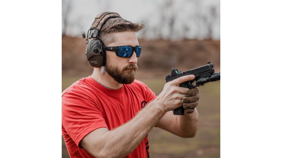 Magpul Industries Apex Eyewear Anti-Reflective Lens Sunglasses, Black Frame, Anti-Reflective, Rose/Blue Mirror Lens, Polarized, MAG113010013020