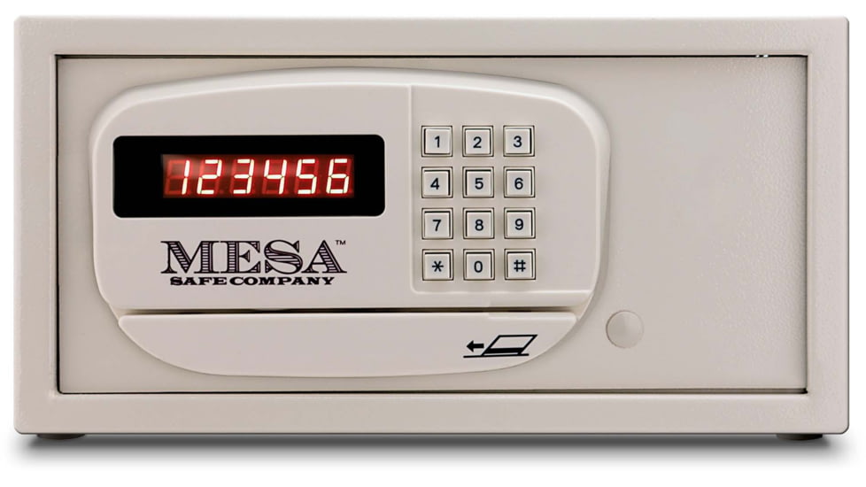 Mesa Safes Hotel Safe, All Steel with Electronic Lock, Keyed Different, 0.4 cu ft, Cream, Black, MH101E-BLK-KD
