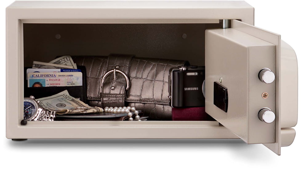 Mesa Safes Hotel Safe, All Steel with Electronic Lock, Keyed Different, 0.4 cu ft, Cream, Black, MH101E-BLK-KD
