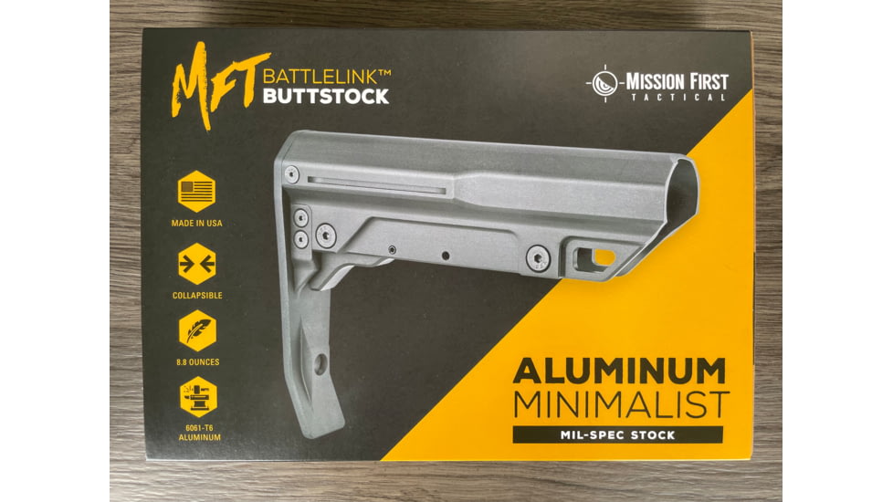 Mission First Tactical Battlelink Minimalist Mil-Spec Stock for AR-15, Black, Aluminum, BMSMIL-MTL-BL