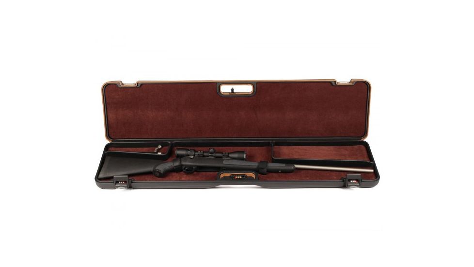 Negrini Compact Scoped Bolt Action Rifle Case, Black/Cognac Leather/Brown, L 45.5in x W 10.875in x D 3.25in 1619LUNGA/5517