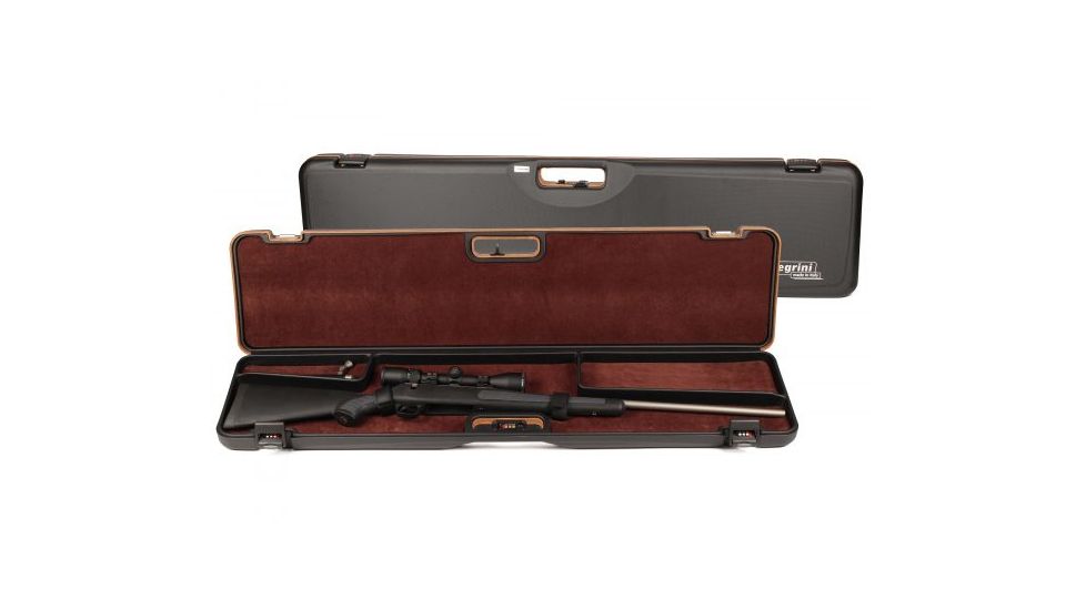Negrini Compact Scoped Bolt Action Rifle Case, Black/Cognac Leather/Brown, L 45.5in x W 10.875in x D 3.25in 1619LUNGA/5517