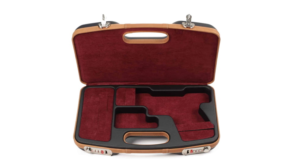 Negrini Deluxe Modern Handgun Case, Black/Cognac Leather Trim/Bordeaux, 2028SLX/5512