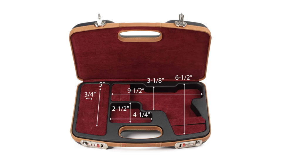 Negrini Deluxe Modern Handgun Case, Black/Cognac Leather Trim/Bordeaux, 2028SLX/5512