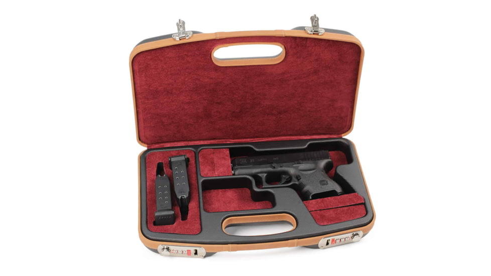Negrini Deluxe Modern Handgun Case, Black/Cognac Leather Trim/Bordeaux, 2028SLX/5512