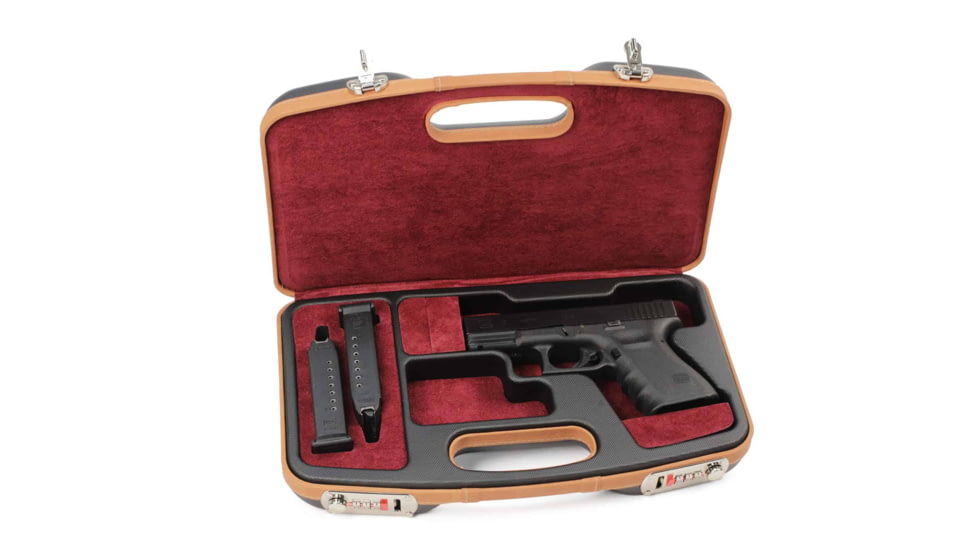 Negrini Deluxe Modern Handgun Case, Black/Cognac Leather Trim/Bordeaux, 2028SLX/5512