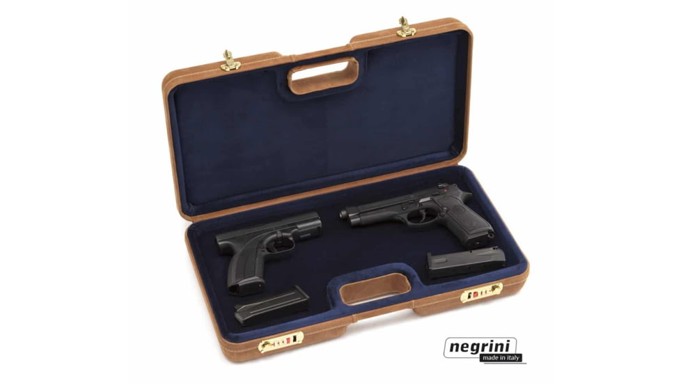 Negrini Luxury Handgun Case - 2 Gun, Nespola Leather Cover/Navy Interior, 2027PL-TAC/4845