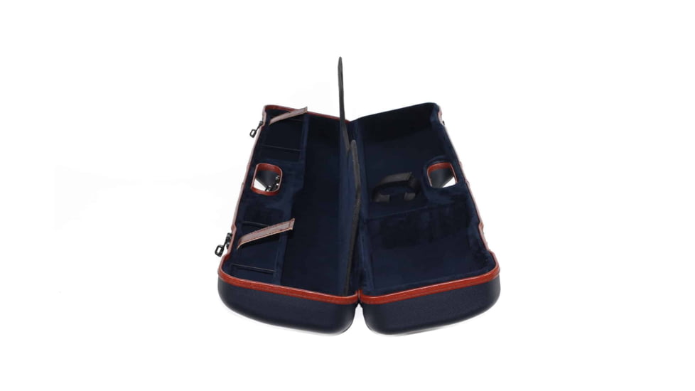 Negrini OU/SXS Deluxe Uplander Ultra-Compact Hunting Shotgun Case, Navy/Rich Tobacco Leather Trim/Navy Interior, 16405LX/5708