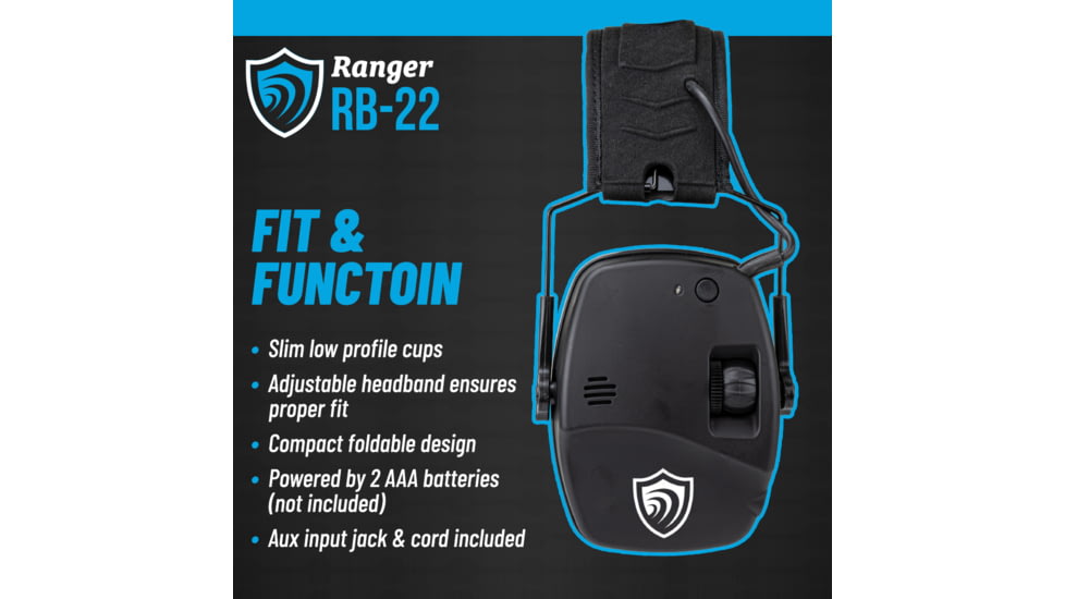 Otis Technology EarShield Ranger Bluetooth Earmuffs, 22dB, Black, 22dB NRR, FG-ES22B-BK