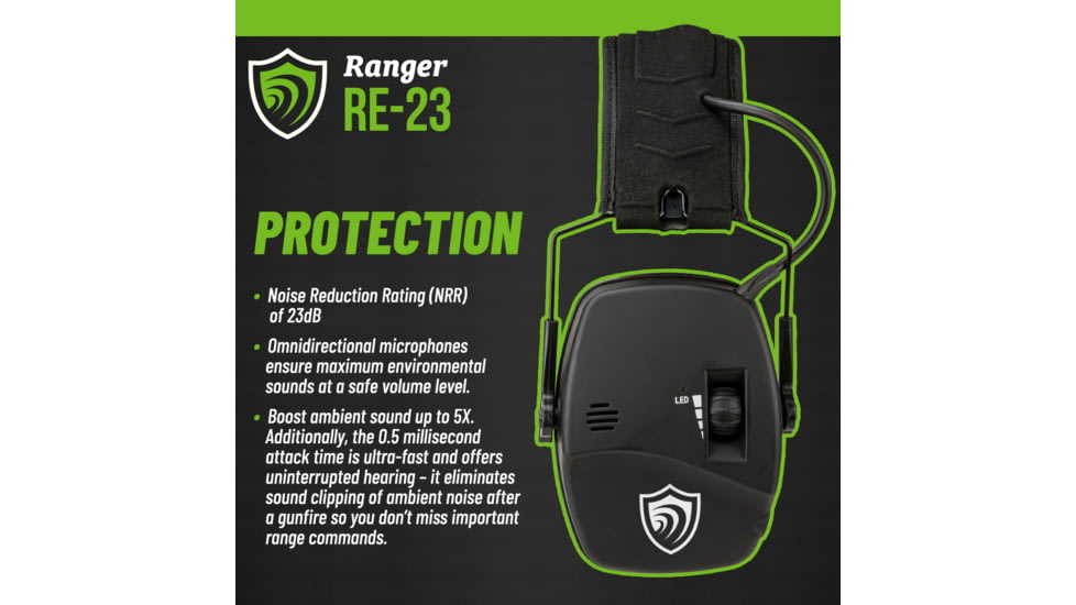 Otis Technology Earshield Ranger Electronic Pro Earmuff - FG-ES23E-BK