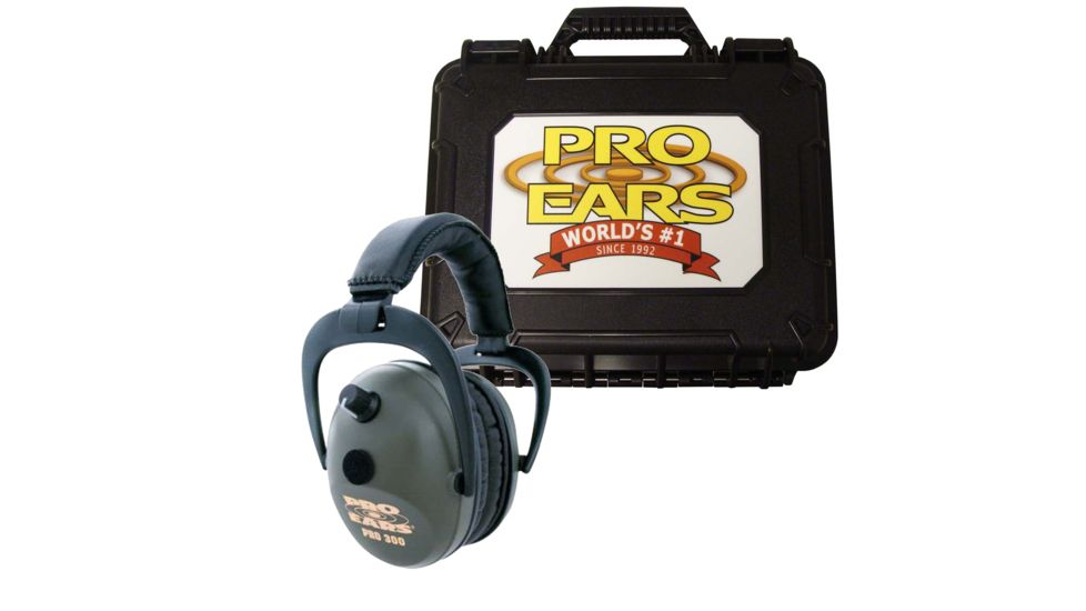 Pro-Ears Pro 300 Wind Abatement Hearing Protection NRR 26dB Headset, Green w/FREE Pro-Ears Hard Case