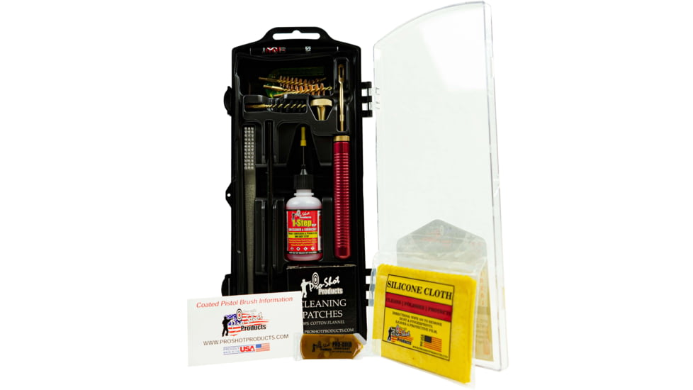 Pro-Shot Coated Rod Universal Pistol Gun Cleaning Kit, Black, From .22-.45 Cal. BLACK-PISTOL