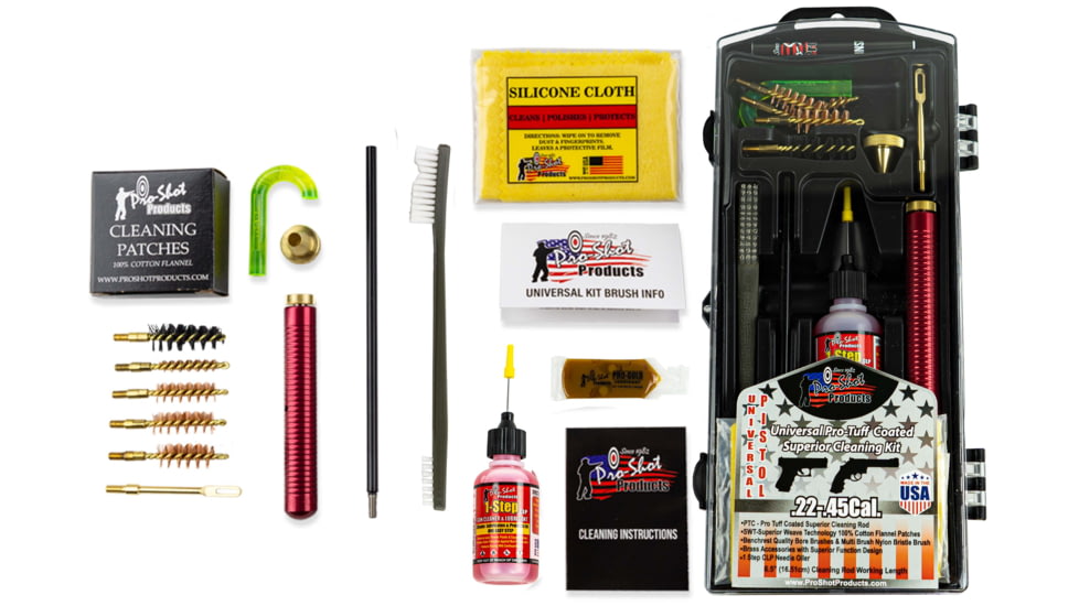 Pro-Shot Coated Rod Universal Pistol Gun Cleaning Kit, Black, From .22-.45 Cal. BLACK-PISTOL