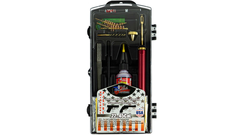 Pro-Shot Coated Rod Universal Pistol Gun Cleaning Kit, Black, From .22-.45 Cal. BLACK-PISTOL