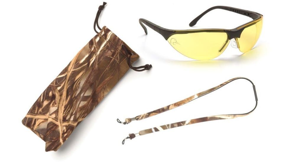 Pyramex Rendezvous Ducks Unlimited Shooting Glasses - Amber Lens, Black Frame w/ Neoprene Case, Microfiber Cleaning Bag and Camo Breakaway Cords DUSB2830ST3