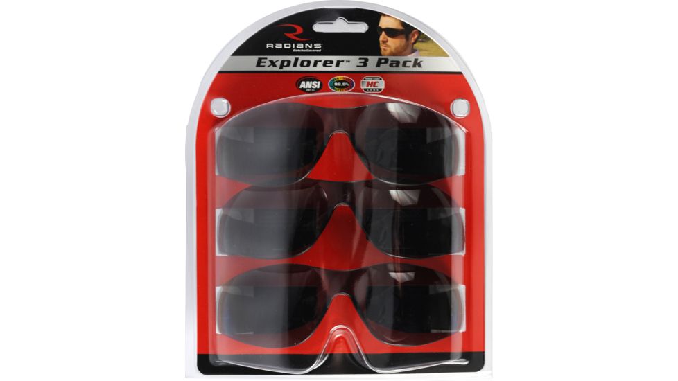 Radians Explorer Shooting Glasses, Black Frame, Smoke Lens - 3 Pack - EX3120CS 