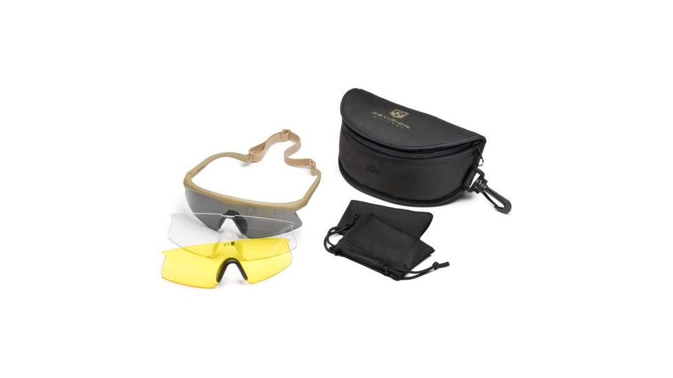 Revision Sawfly High-Impact Eyeshields - Deluxe Kit w/ Polarized, HC Yellow, and Clear lenses - Tan Frame