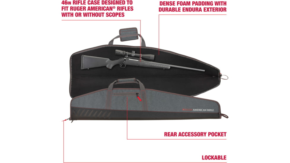 Ruger American Rifle Lockable Gun Case, 46in Scoped Rifles, Dark Heather Gray, 46 in, 29735