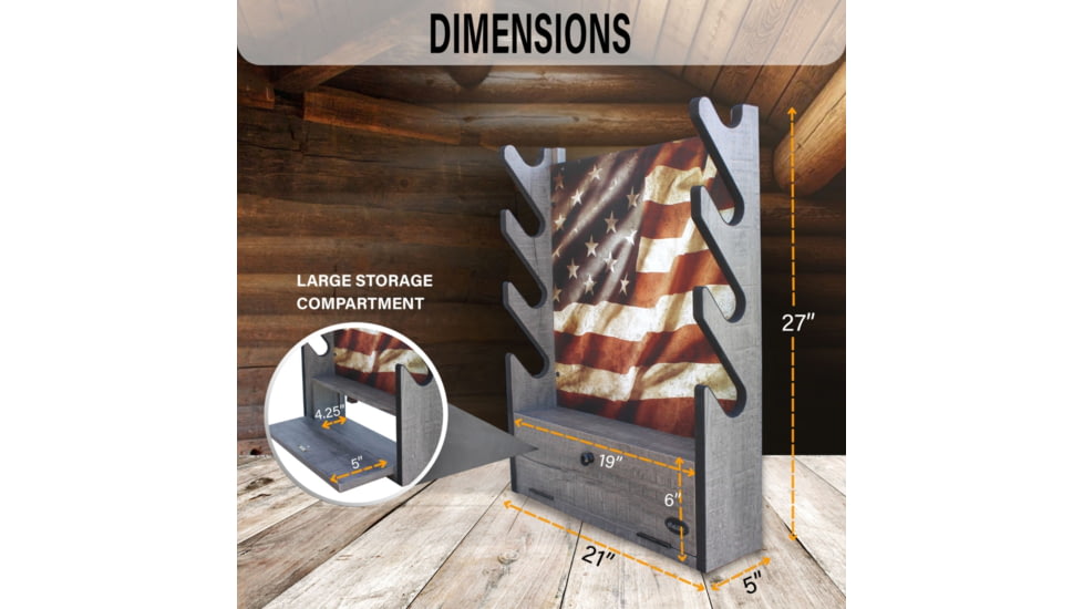Rush Creek Creations 4 Gun Wall Rack w/Storage, Barn Wood/Americana Flag, 38-4047