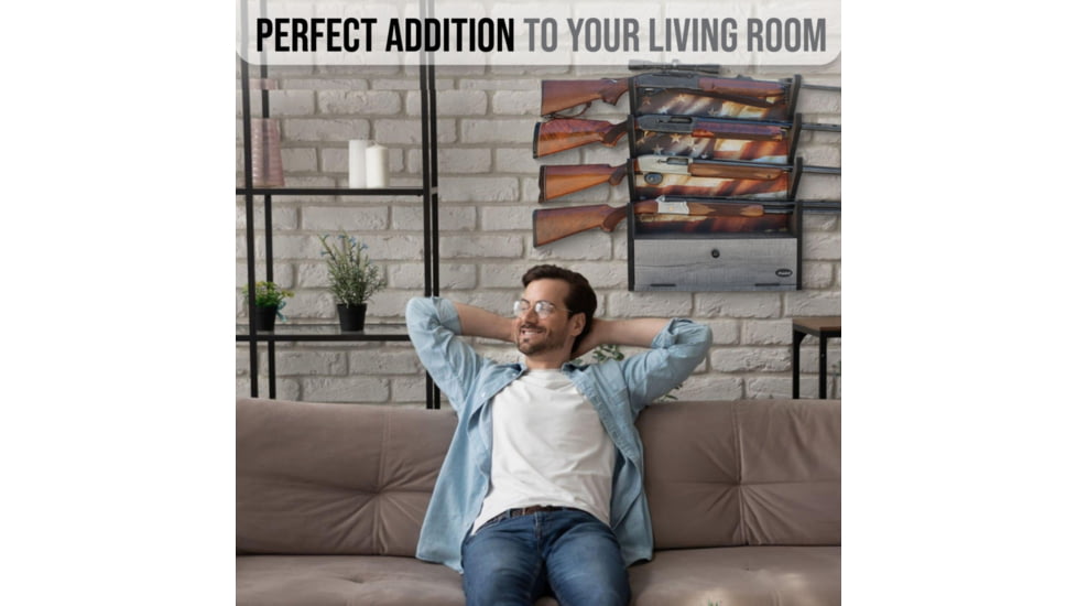 Rush Creek Creations 4 Gun Wall Rack w/Storage, Barn Wood/Americana Flag, 38-4047