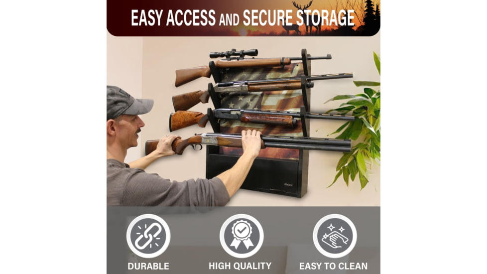 Rush Creek Creations 4 Gun Wall Rack w/Storage, Black, 38-8084