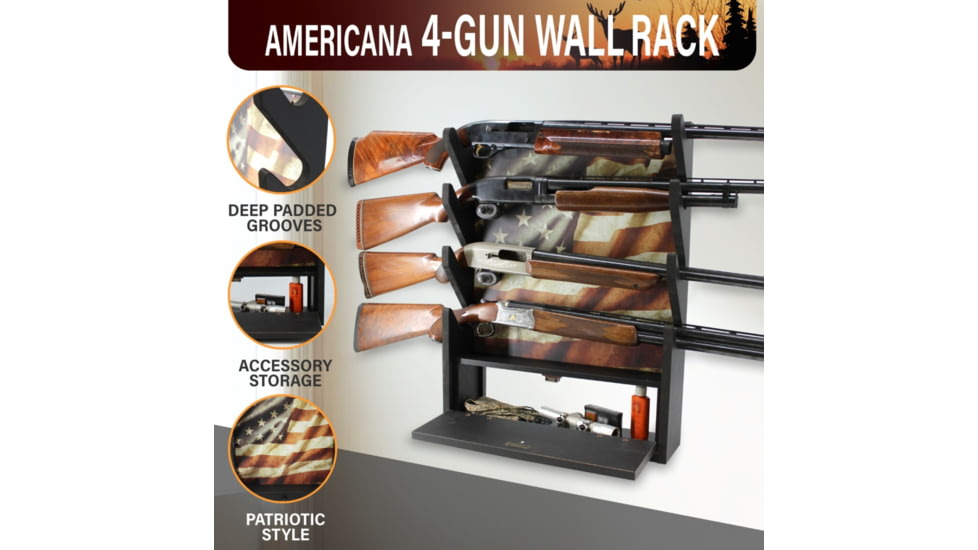 Rush Creek Creations Creations Gun Rack for 4 Guns, Rifles/Shotguns, Black, Medium, 38-8084
