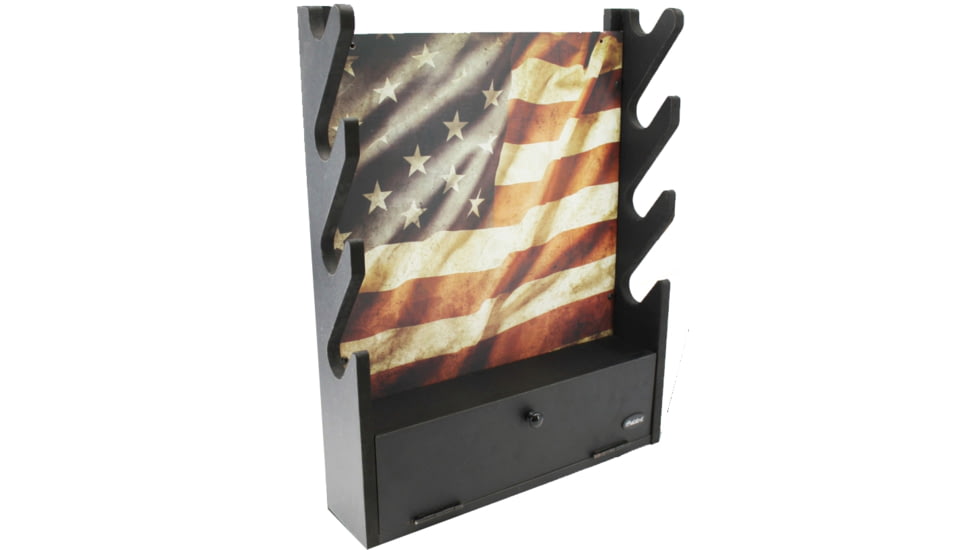 Rush Creek Creations 4 Gun Wall Rack w/Storage, Black, 38-8084