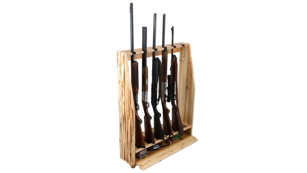 Rush Creek Creations Rustic Wood 6 Gun Storage Rack w/Accessory Compartment, Natural Pine Skip Peel, 37-0037