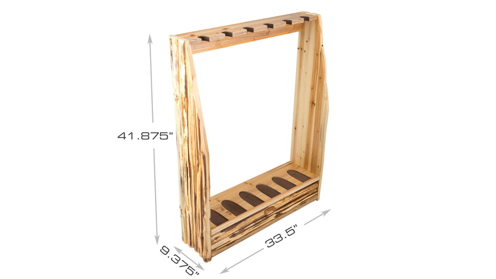 Rush Creek Creations Rustic Wood 6 Gun Storage Rack w/Accessory Compartment, Natural Pine Skip Peel, 37-0037