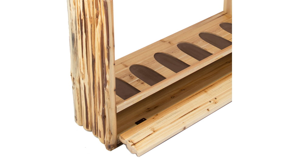 Rush Creek Creations Rustic Wood 6 Gun Storage Rack w/Accessory Compartment, Natural Pine Skip Peel, 37-0037