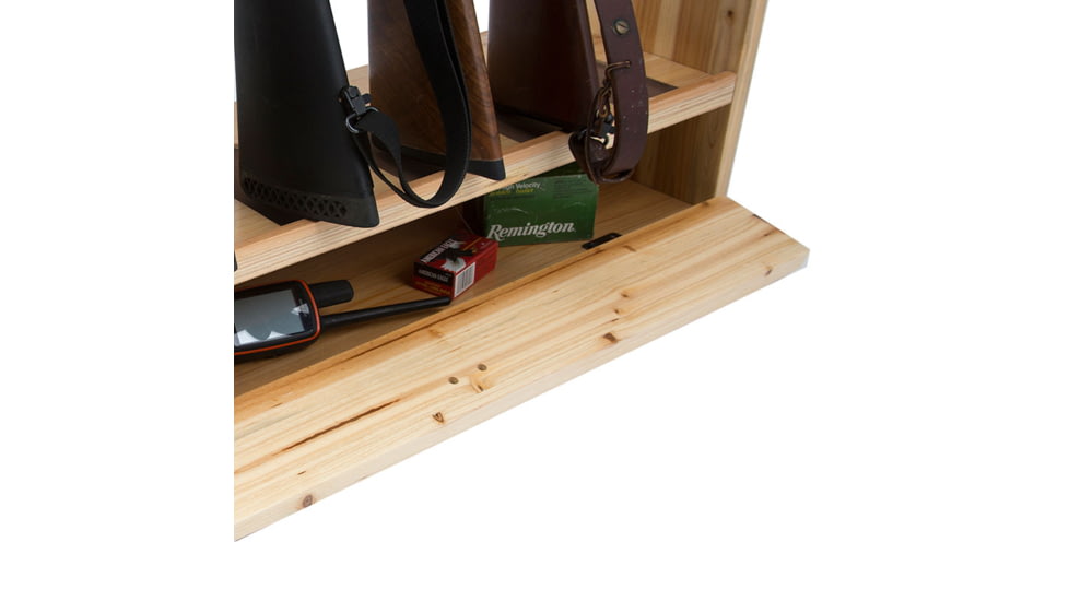 Rush Creek Creations Rustic Wood 6 Gun Storage Rack w/Accessory Compartment, Natural Pine Skip Peel, 37-0037