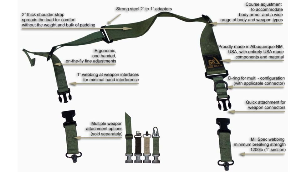 S2Delta Q.D. Rifle Sling, Green, MRS2P-USA-GRN-QD