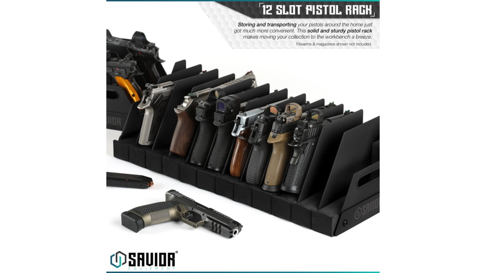 Savior Equipment 12-Slot Pistol Rack, Black, RK-HAND-XTWELVE-BK