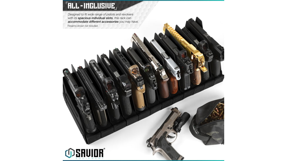 Savior Equipment 12-Slot Pistol Rack, Black, RK-HAND-XTWELVE-BK