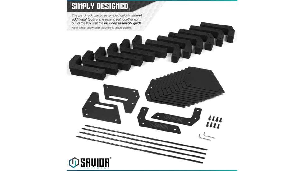 Savior Equipment 12-Slot Pistol Rack, Black, RK-HAND-XTWELVE-BK
