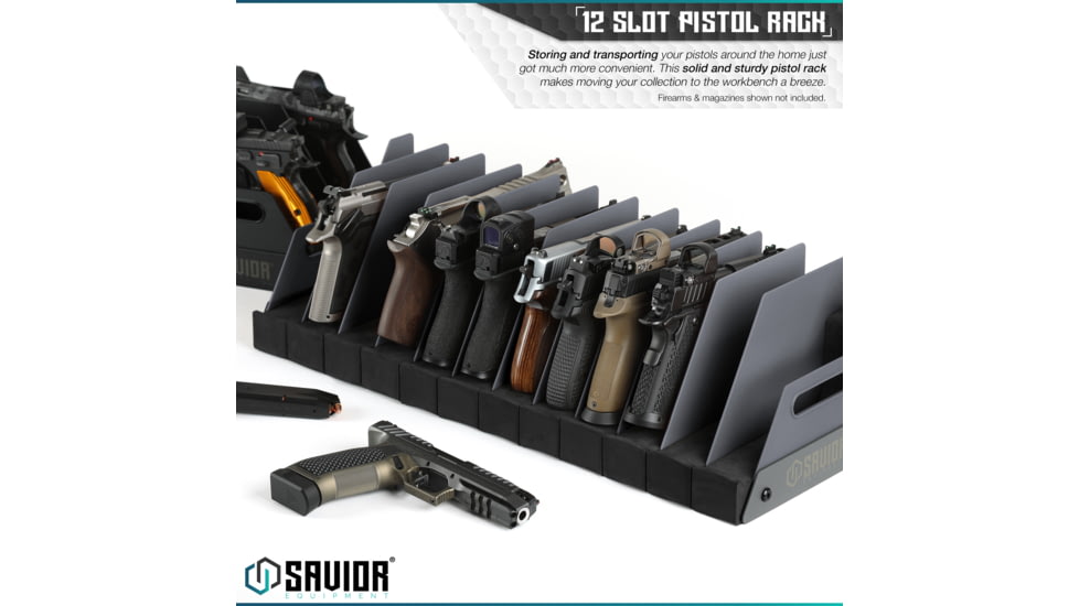 Savior Equipment 12-Slot Pistol Rack, Gray, RK-HAND-XTWELVE-GS