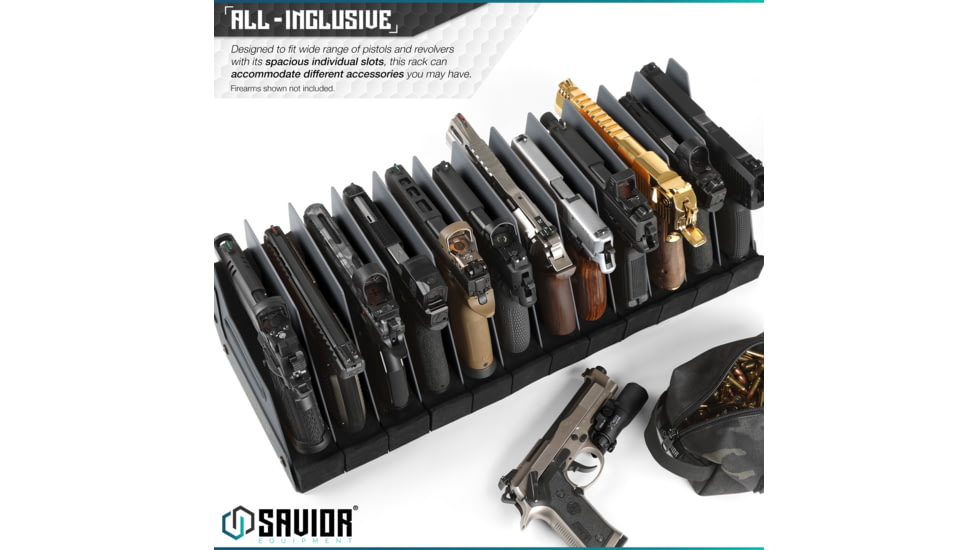 Savior Equipment 12-Slot Pistol Rack, Gray, RK-HAND-XTWELVE-GS