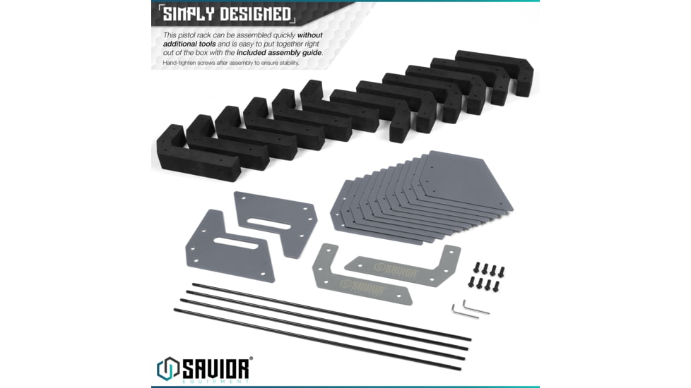 Savior Equipment 12-Slot Pistol Rack, Gray, RK-HAND-XTWELVE-GS
