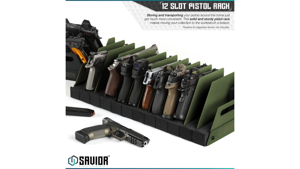 Savior Equipment 12-Slot Pistol Rack, OD Green, RK-HAND-XTWELVE-OG