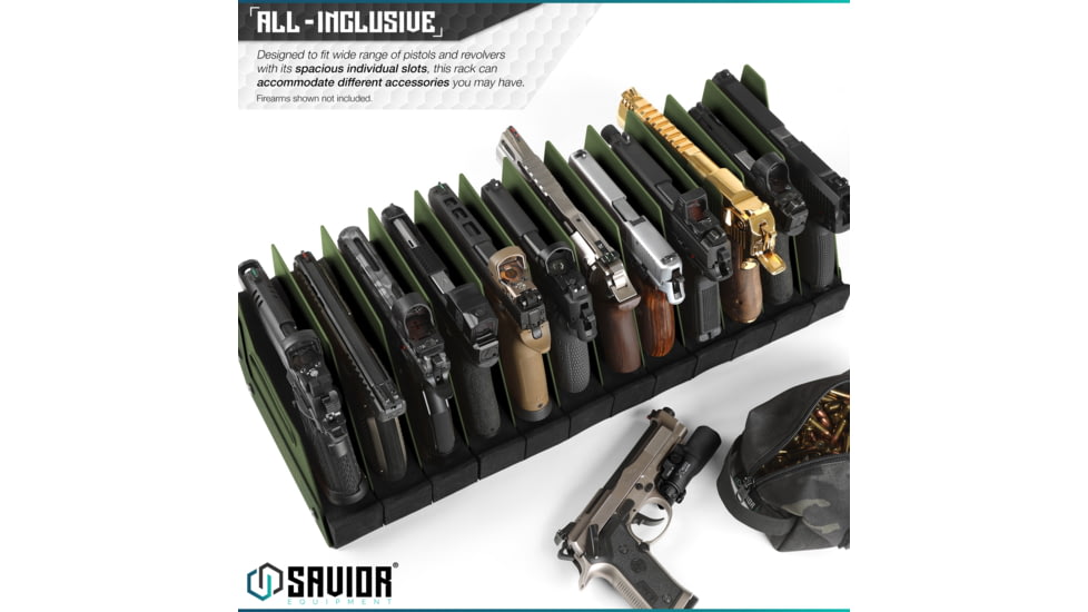 Savior Equipment 12-Slot Pistol Rack, OD Green, RK-HAND-XTWELVE-OG