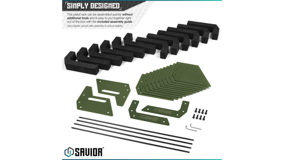 Savior Equipment 12-Slot Pistol Rack, OD Green, RK-HAND-XTWELVE-OG