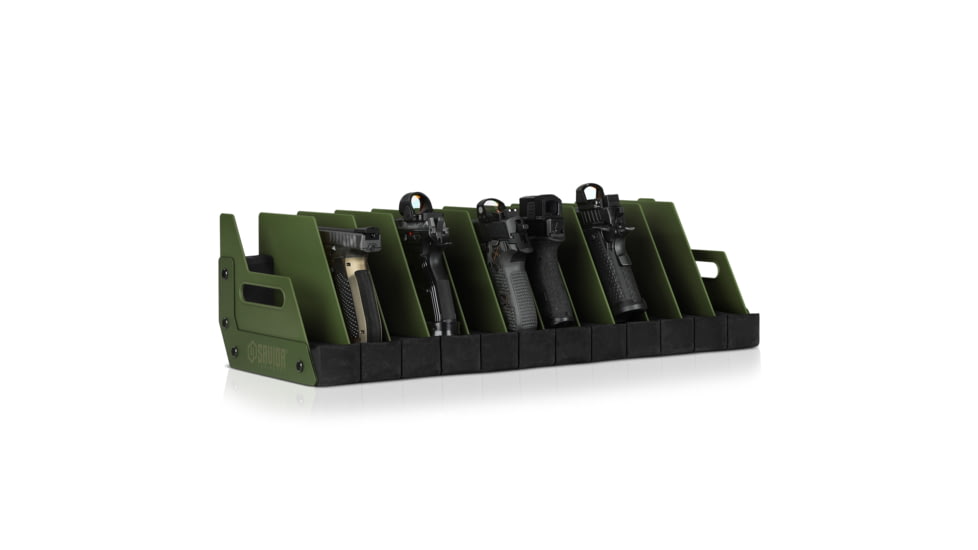 Savior Equipment 12 Slot Pistol Rack, OD Green, 7in H x 25in L x 9.5in D, RK-HAND-XTWELVE-OG