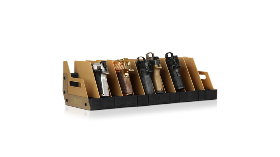 Savior Equipment 12 Slot Pistol Rack, RAL 8000 Tan, 7in H x 25in L x 9.5in D, RK-HAND-XTWELVE-TN